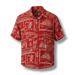 Newport Blue men's red camping outdoors print button-down shirt  - large​